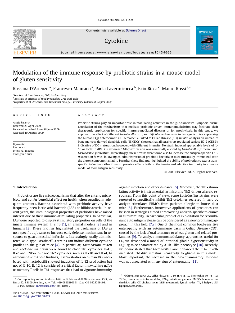 Modulation of the immune response by probiotic strains in a mouse model of gluten sensitivity