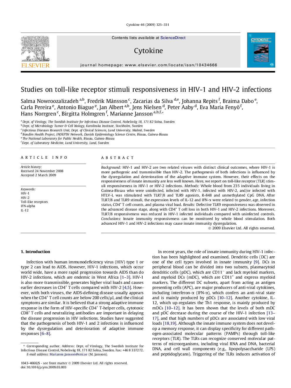 Studies on toll-like receptor stimuli responsiveness in HIV-1 and HIV-2 infections