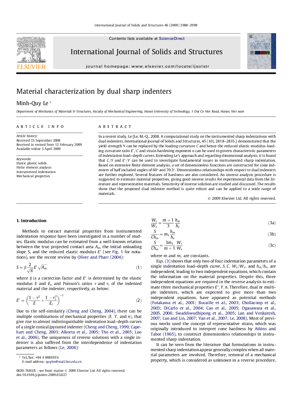 Material characterization by dual sharp indenters