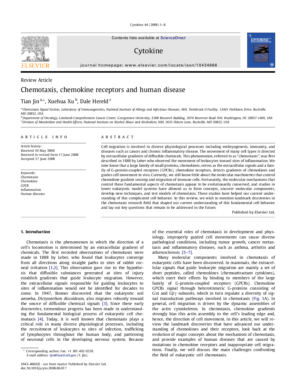 Chemotaxis, chemokine receptors and human disease