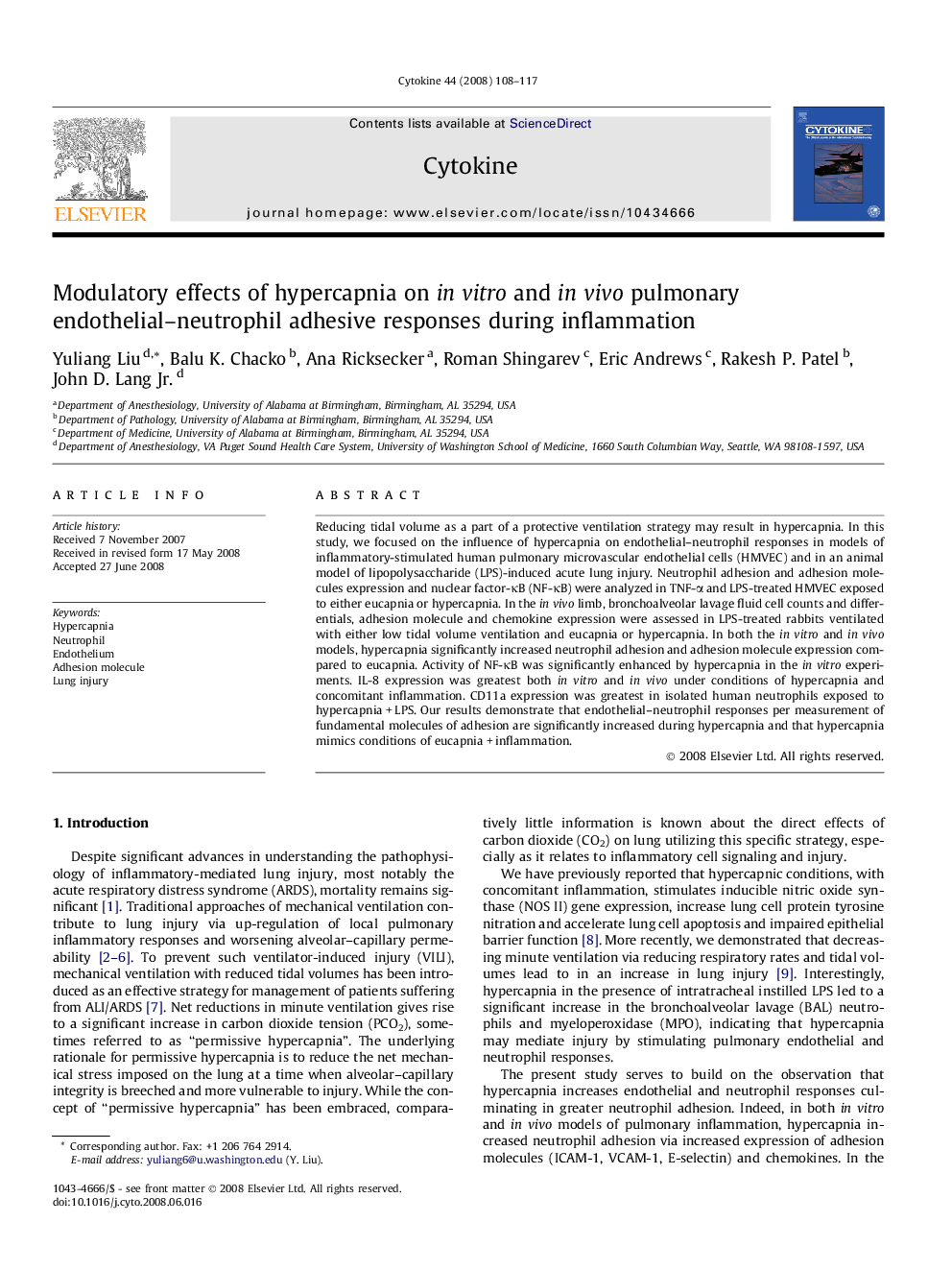 Modulatory effects of hypercapnia on in vitro and in vivo pulmonary endothelial–neutrophil adhesive responses during inflammation