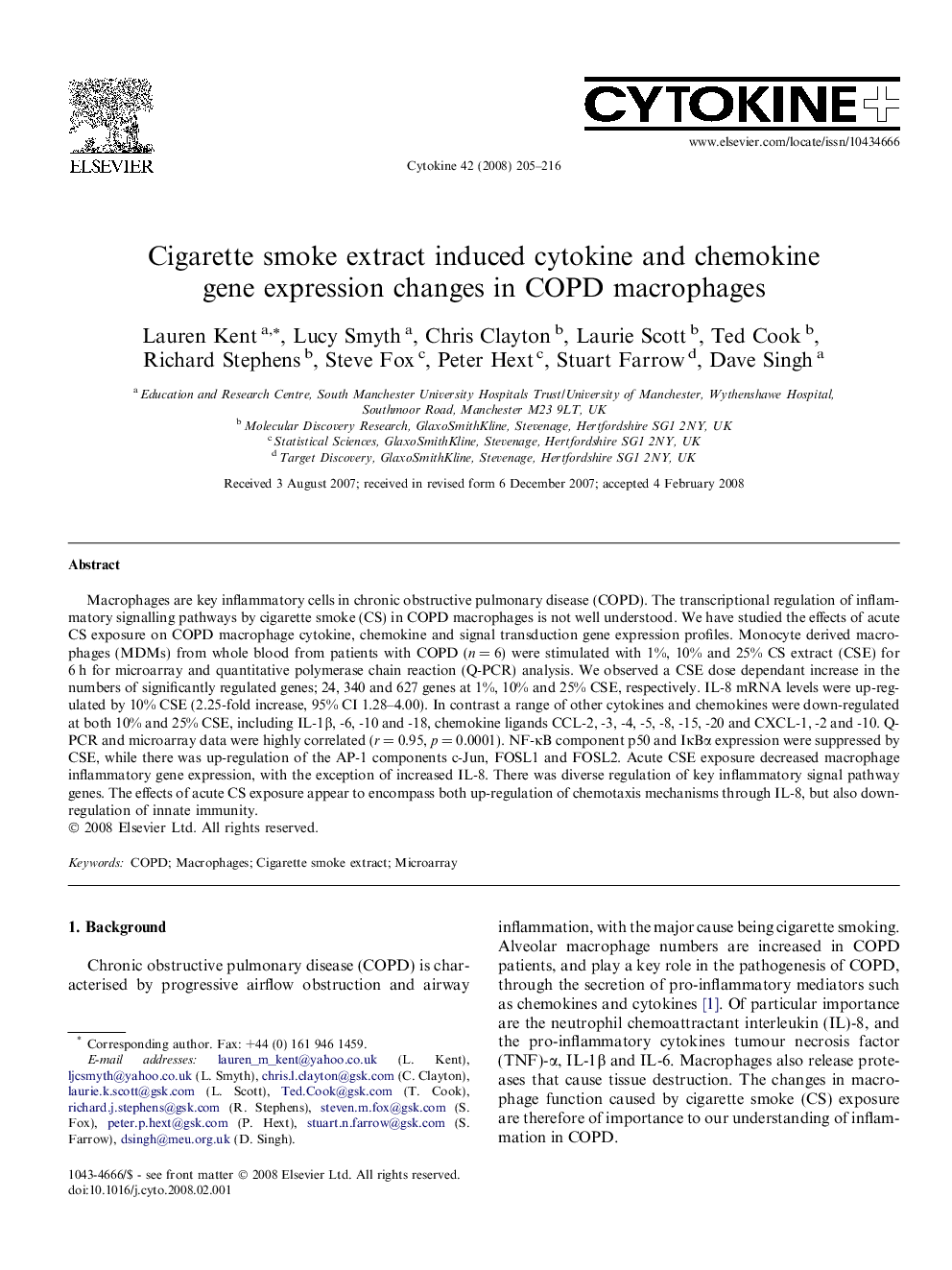 Cigarette smoke extract induced cytokine and chemokine gene expression changes in COPD macrophages