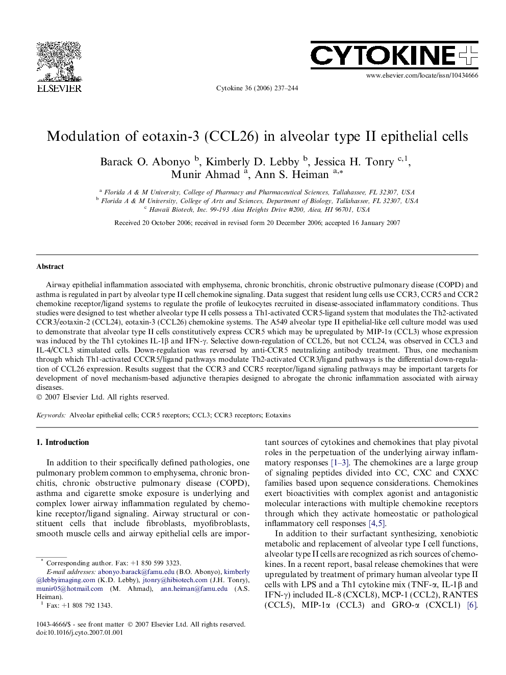 Modulation of eotaxin-3 (CCL26) in alveolar type II epithelial cells