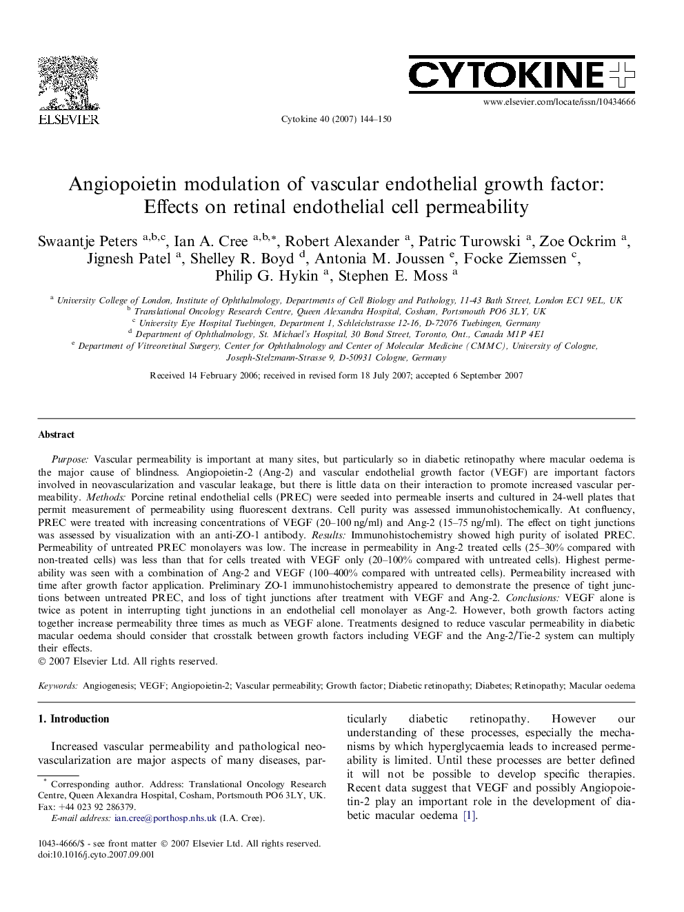 Angiopoietin modulation of vascular endothelial growth factor: Effects on retinal endothelial cell permeability