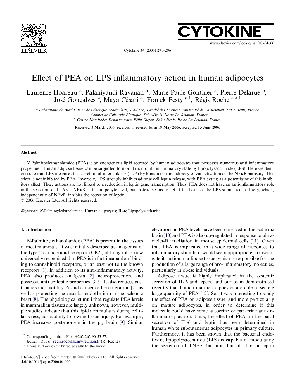 Effect of PEA on LPS inflammatory action in human adipocytes