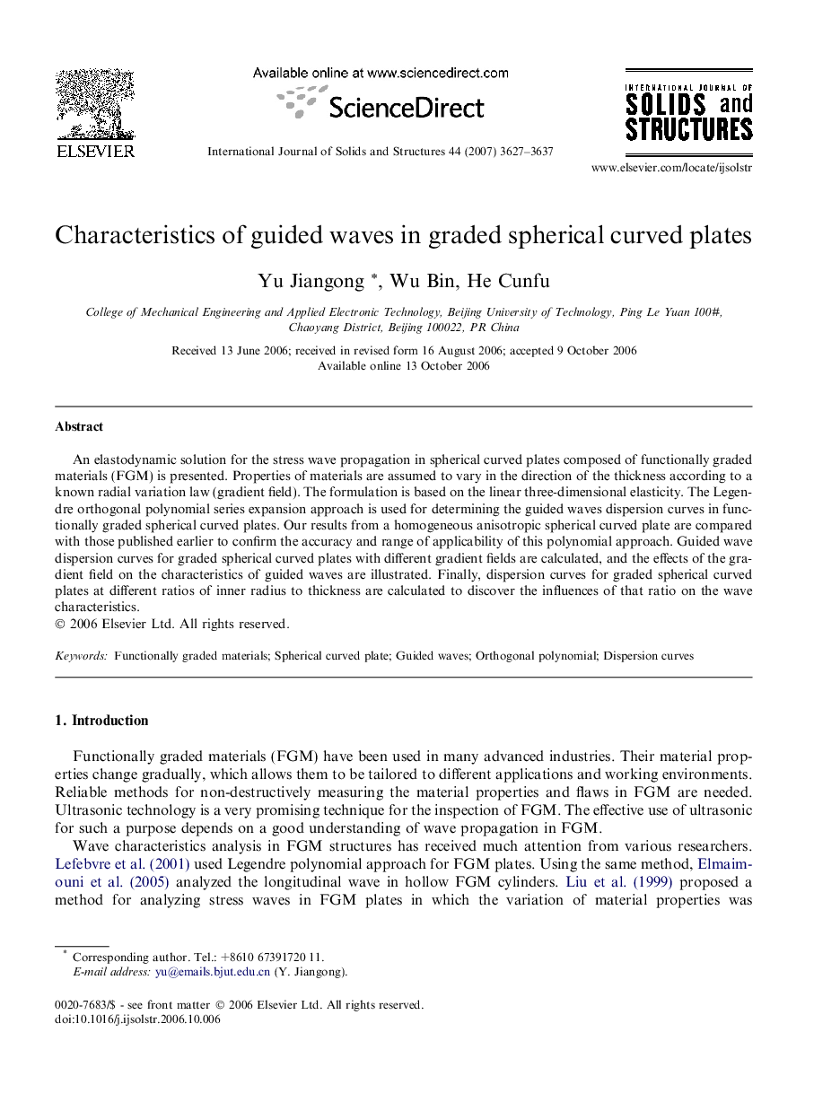 Characteristics of guided waves in graded spherical curved plates