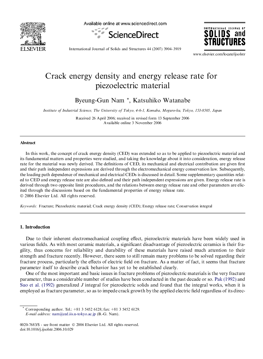 Crack energy density and energy release rate for piezoelectric material