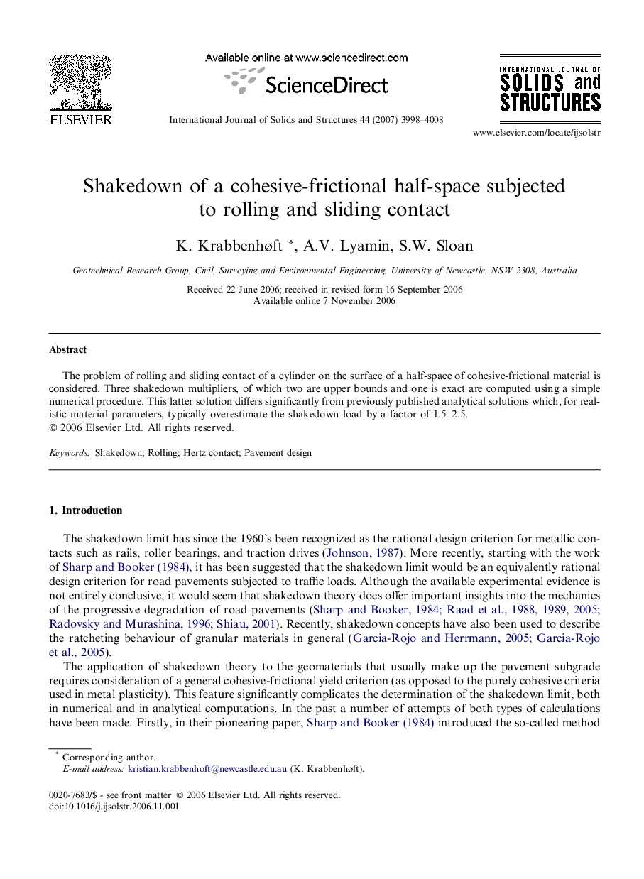 Shakedown of a cohesive-frictional half-space subjected to rolling and sliding contact