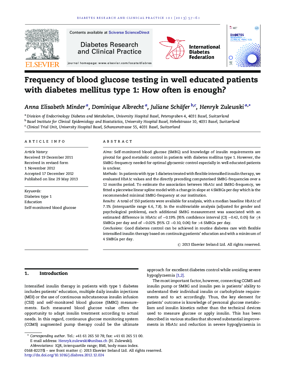 Frequency of blood glucose testing in well educated patients with diabetes mellitus type 1: How often is enough?