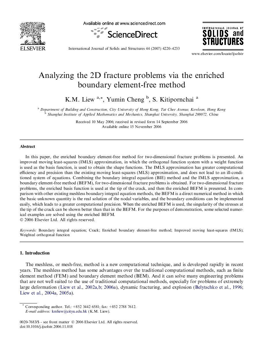 Analyzing the 2D fracture problems via the enriched boundary element-free method