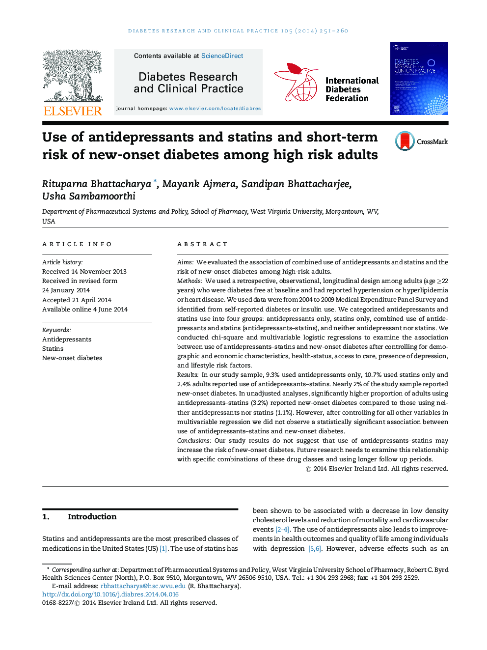 Use of antidepressants and statins and short-term risk of new-onset diabetes among high risk adults