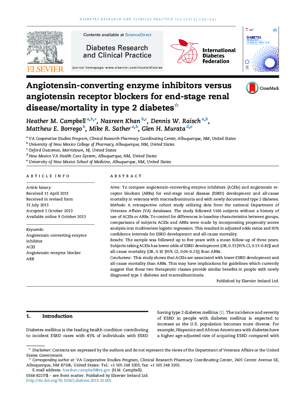 Angiotensin-converting enzyme inhibitors versus angiotensin receptor blockers for end-stage renal disease/mortality in type 2 diabetes 