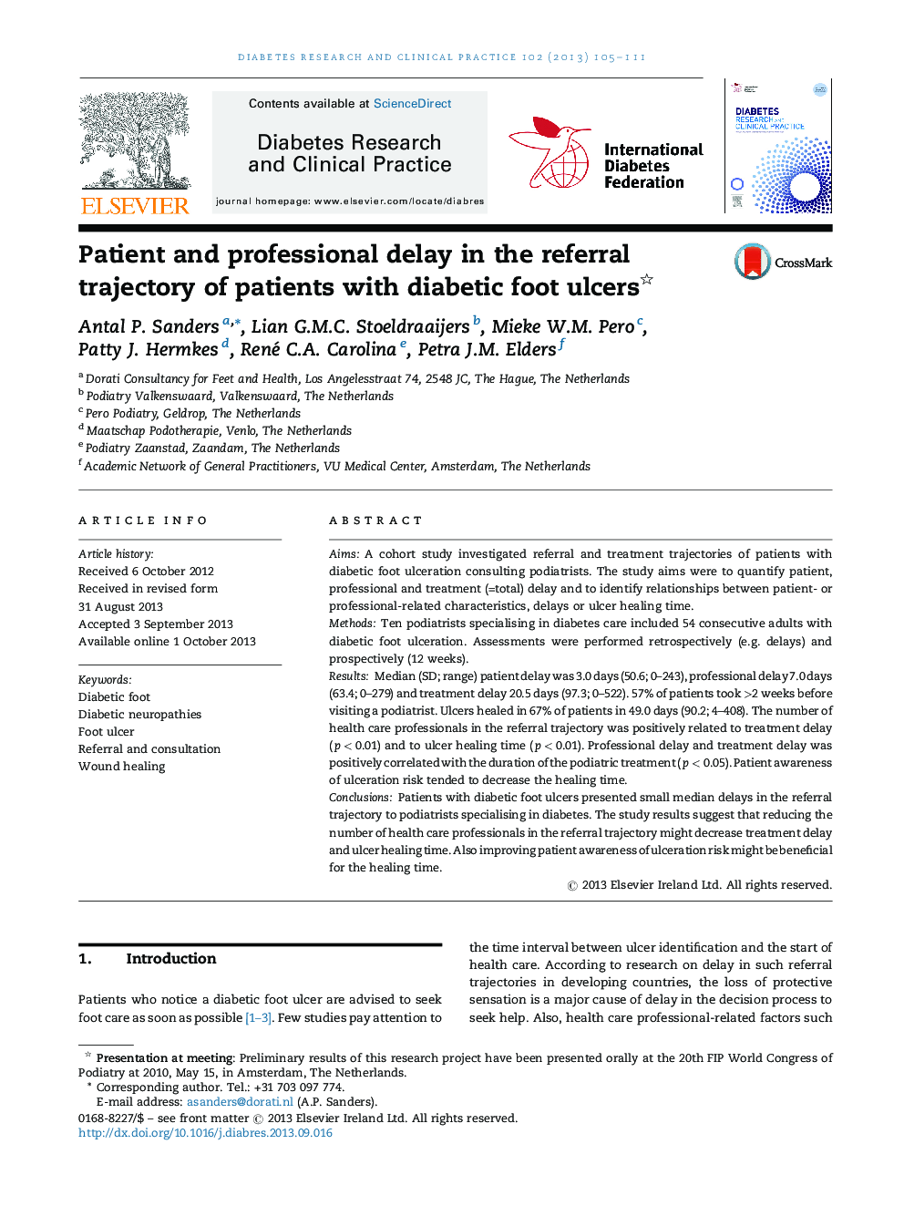 Patient and professional delay in the referral trajectory of patients with diabetic foot ulcers 