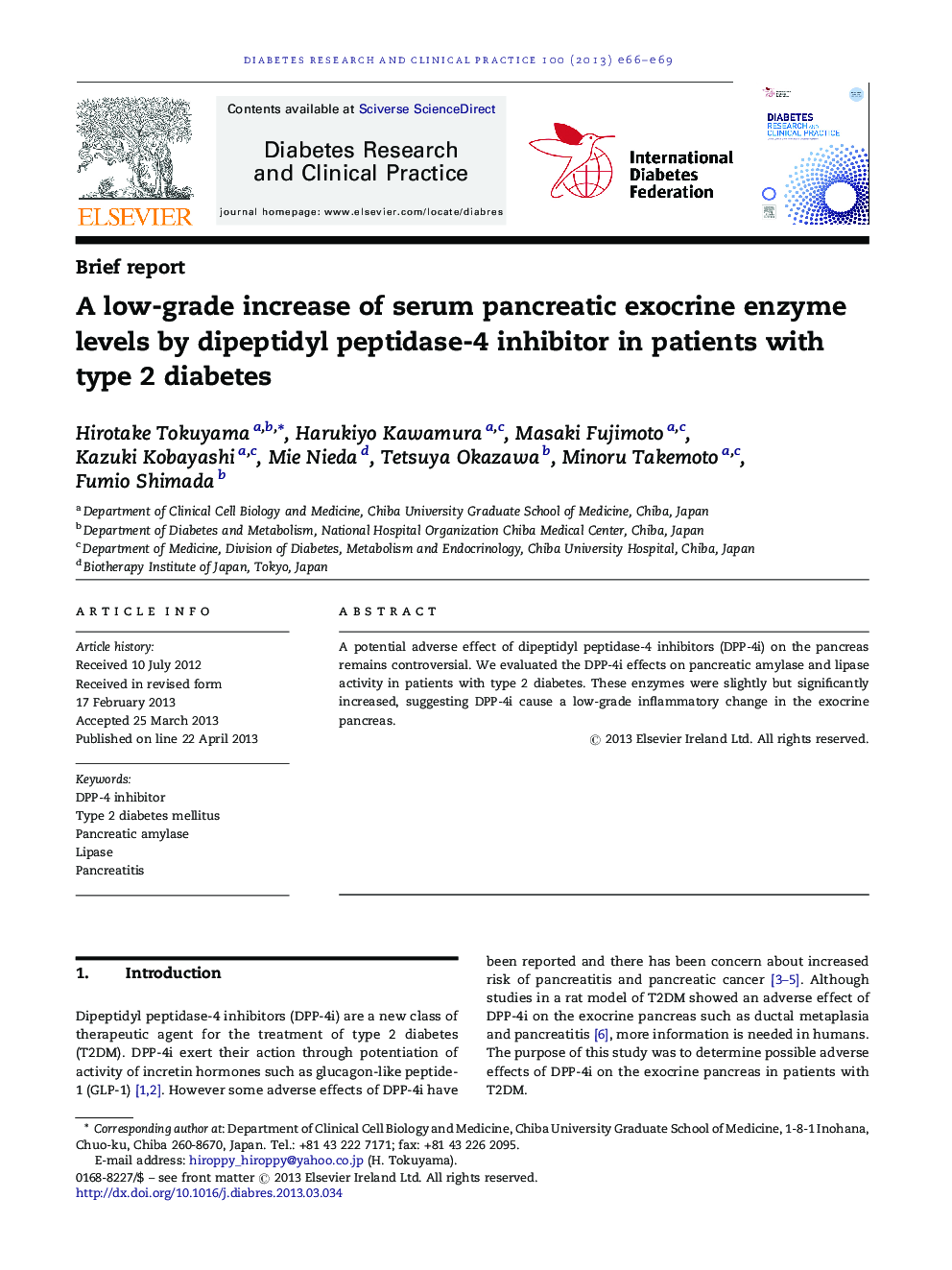 A low-grade increase of serum pancreatic exocrine enzyme levels by dipeptidyl peptidase-4 inhibitor in patients with type 2 diabetes