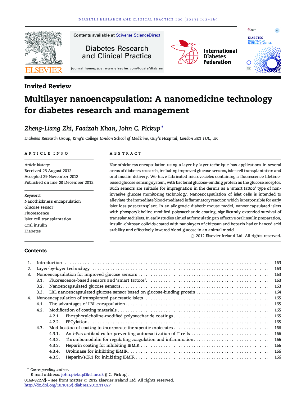 Multilayer nanoencapsulation: A nanomedicine technology for diabetes research and management