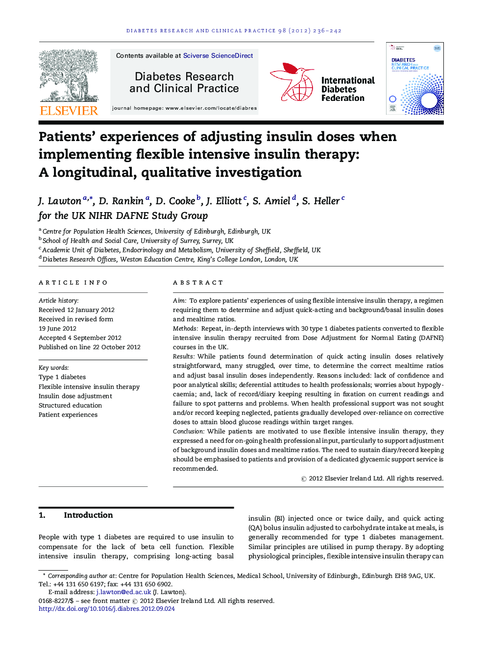 Patients’ experiences of adjusting insulin doses when implementing flexible intensive insulin therapy: A longitudinal, qualitative investigation