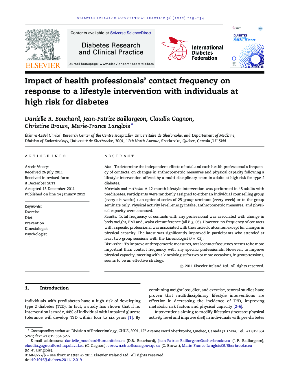 Impact of health professionals’ contact frequency on response to a lifestyle intervention with individuals at high risk for diabetes