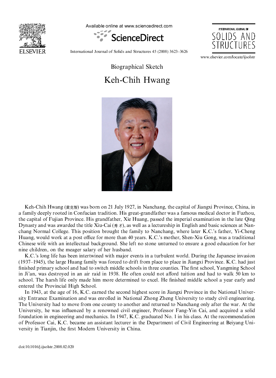 عکس صفحه اول مقاله: Keh-Chih Hwang Keh-Chih Hwang