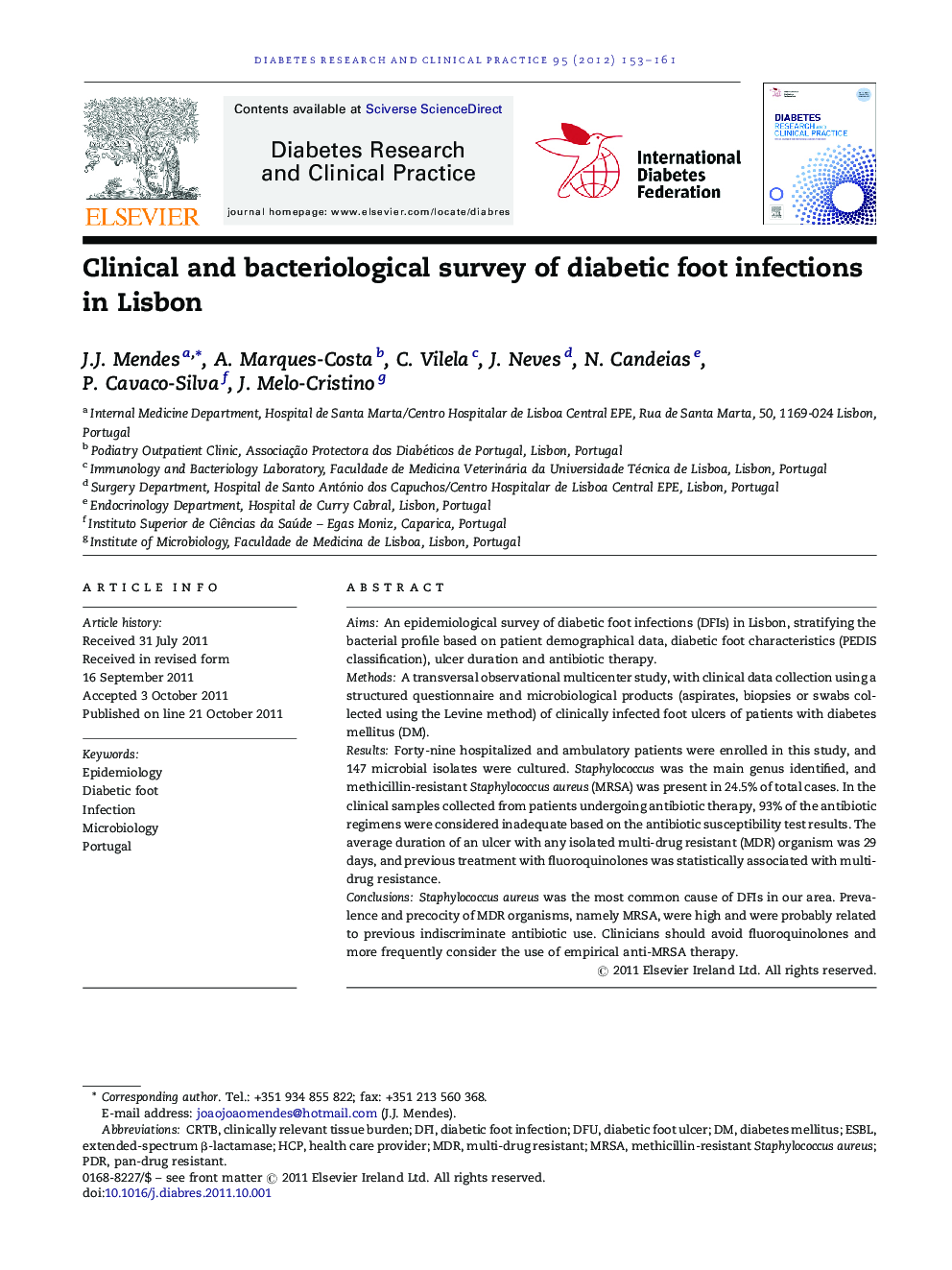 Clinical and bacteriological survey of diabetic foot infections in Lisbon