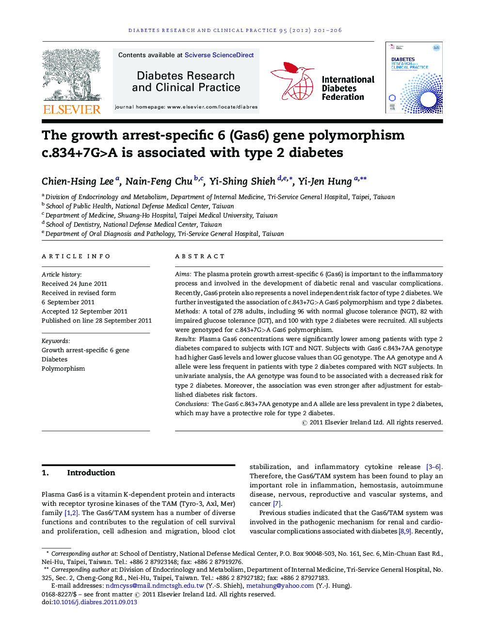 The growth arrest-specific 6 (Gas6) gene polymorphism c.834+7G>A is associated with type 2 diabetes