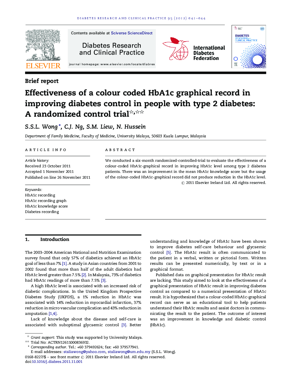 Effectiveness of a colour coded HbA1c graphical record in improving diabetes control in people with type 2 diabetes: A randomized control trial 