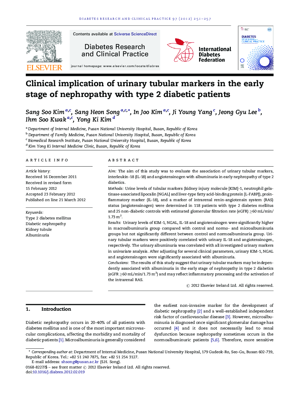 Clinical implication of urinary tubular markers in the early stage of nephropathy with type 2 diabetic patients