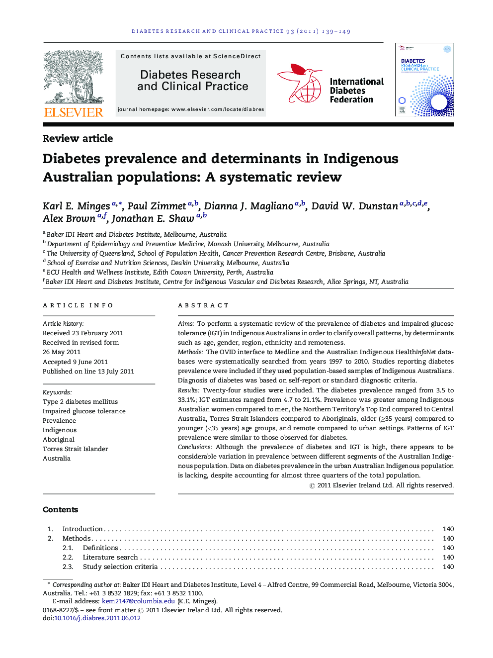 Diabetes prevalence and determinants in Indigenous Australian populations: A systematic review