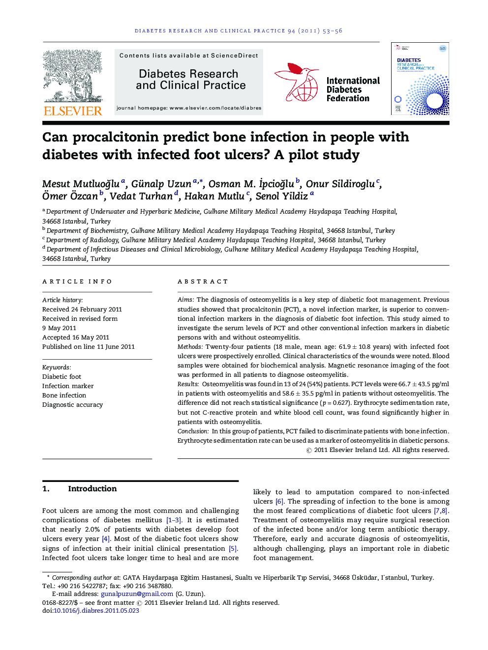 Can procalcitonin predict bone infection in people with diabetes with infected foot ulcers? A pilot study