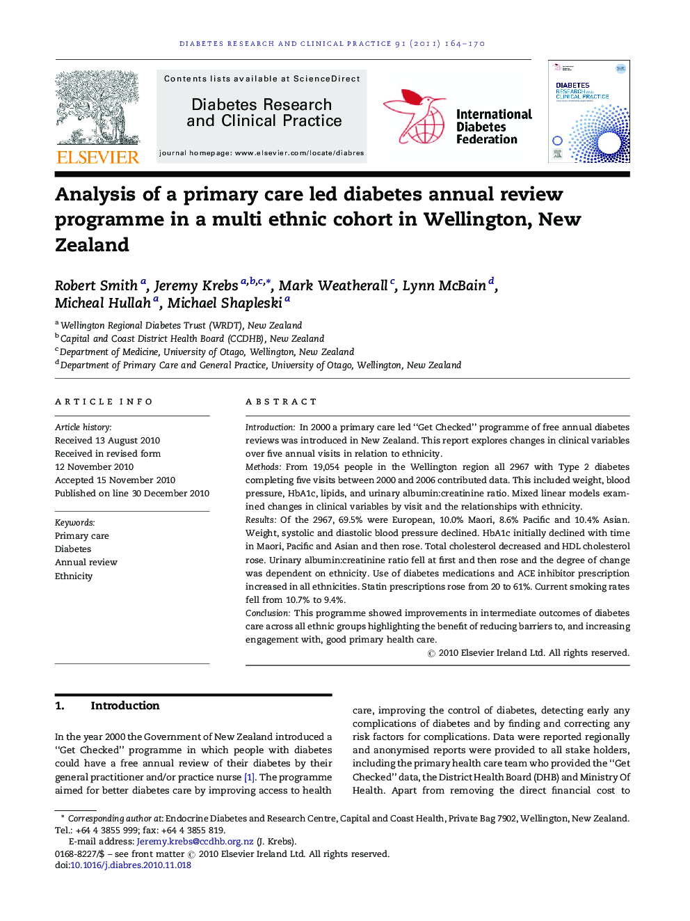 Analysis of a primary care led diabetes annual review programme in a multi ethnic cohort in Wellington, New Zealand