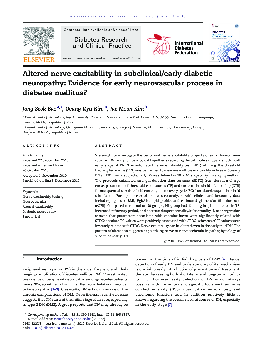 Altered nerve excitability in subclinical/early diabetic neuropathy: Evidence for early neurovascular process in diabetes mellitus?