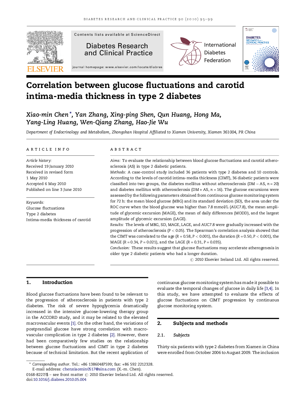 Correlation between glucose fluctuations and carotid intima-media thickness in type 2 diabetes