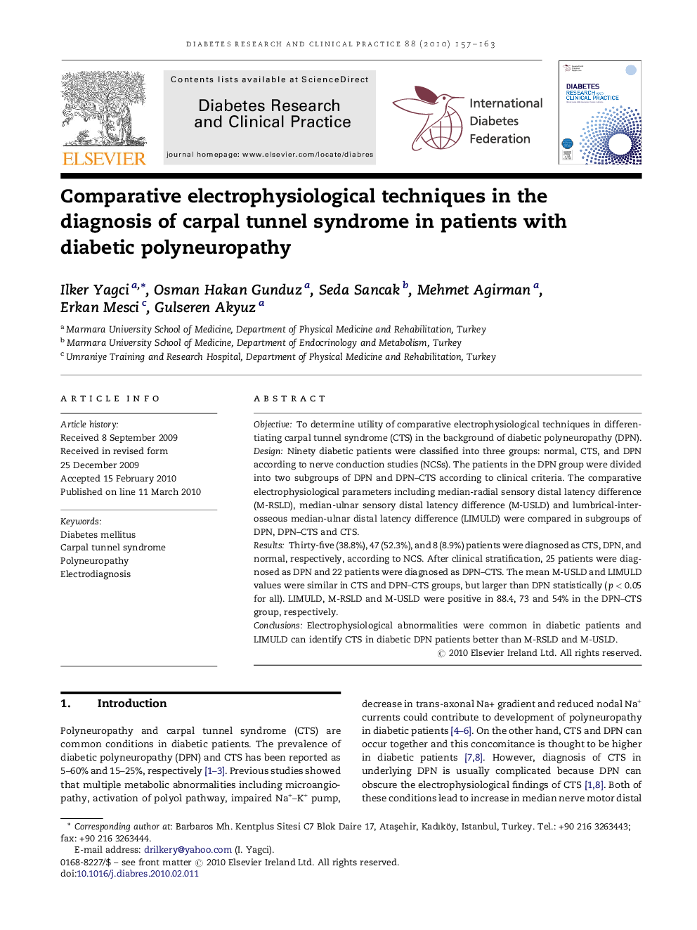 Comparative electrophysiological techniques in the diagnosis of carpal tunnel syndrome in patients with diabetic polyneuropathy