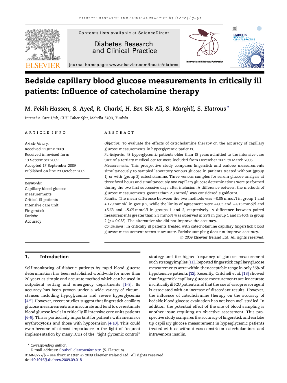 Bedside capillary blood glucose measurements in critically ill patients: Influence of catecholamine therapy