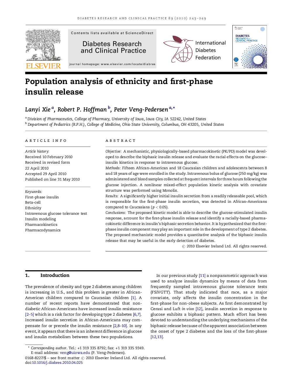 Population analysis of ethnicity and first-phase insulin release