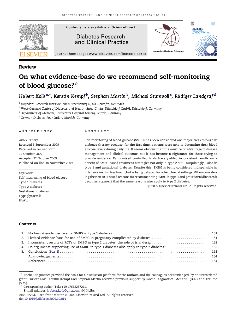 On what evidence-base do we recommend self-monitoring of blood glucose? 