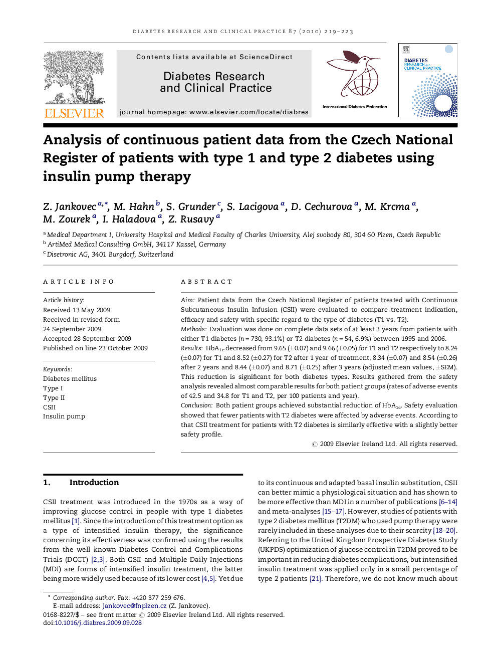 Analysis of continuous patient data from the Czech National Register of patients with type 1 and type 2 diabetes using insulin pump therapy