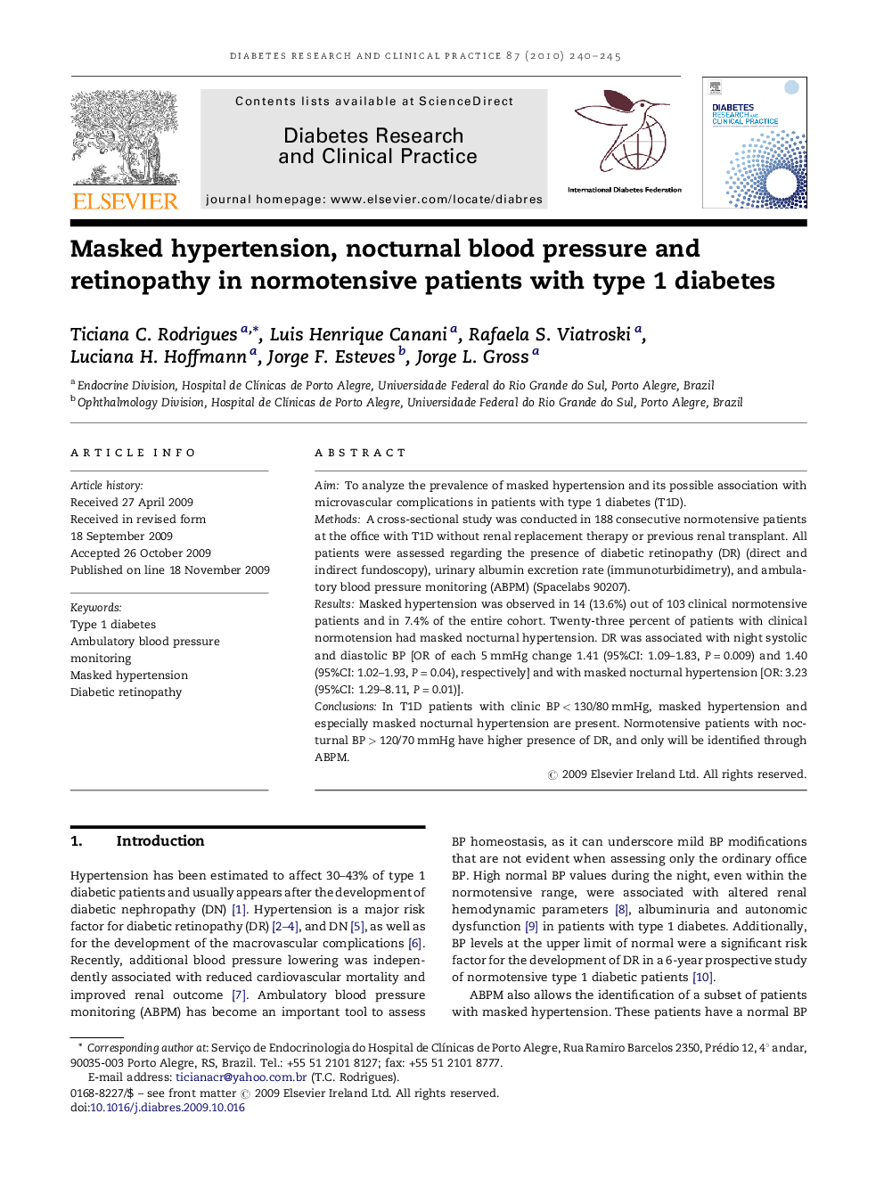 Masked hypertension, nocturnal blood pressure and retinopathy in normotensive patients with type 1 diabetes