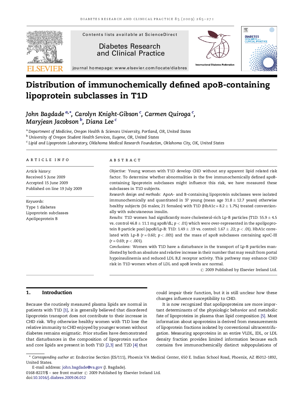 Distribution of immunochemically defined apoB-containing lipoprotein subclasses in T1D