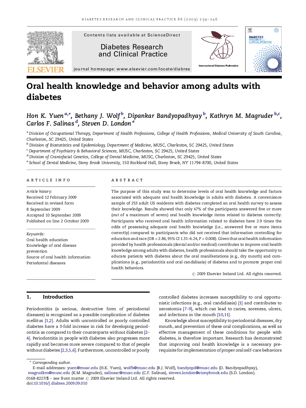 Oral health knowledge and behavior among adults with diabetes