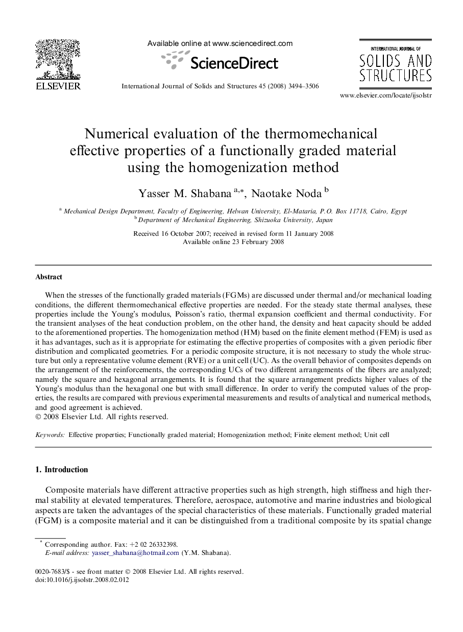 Numerical evaluation of the thermomechanical effective properties of a functionally graded material using the homogenization method