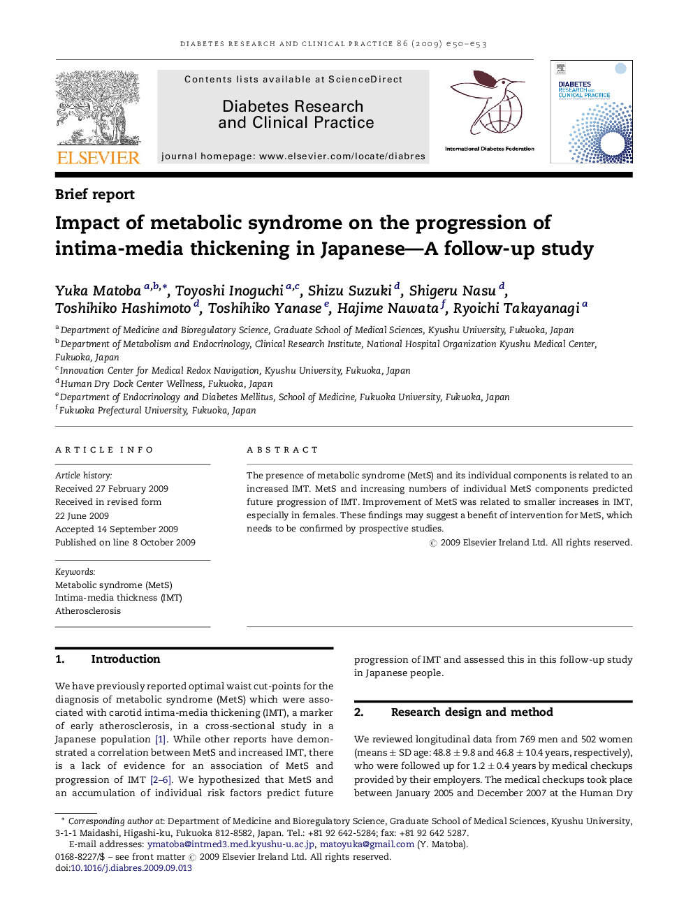 Impact of metabolic syndrome on the progression of intima-media thickening in Japanese—A follow-up study