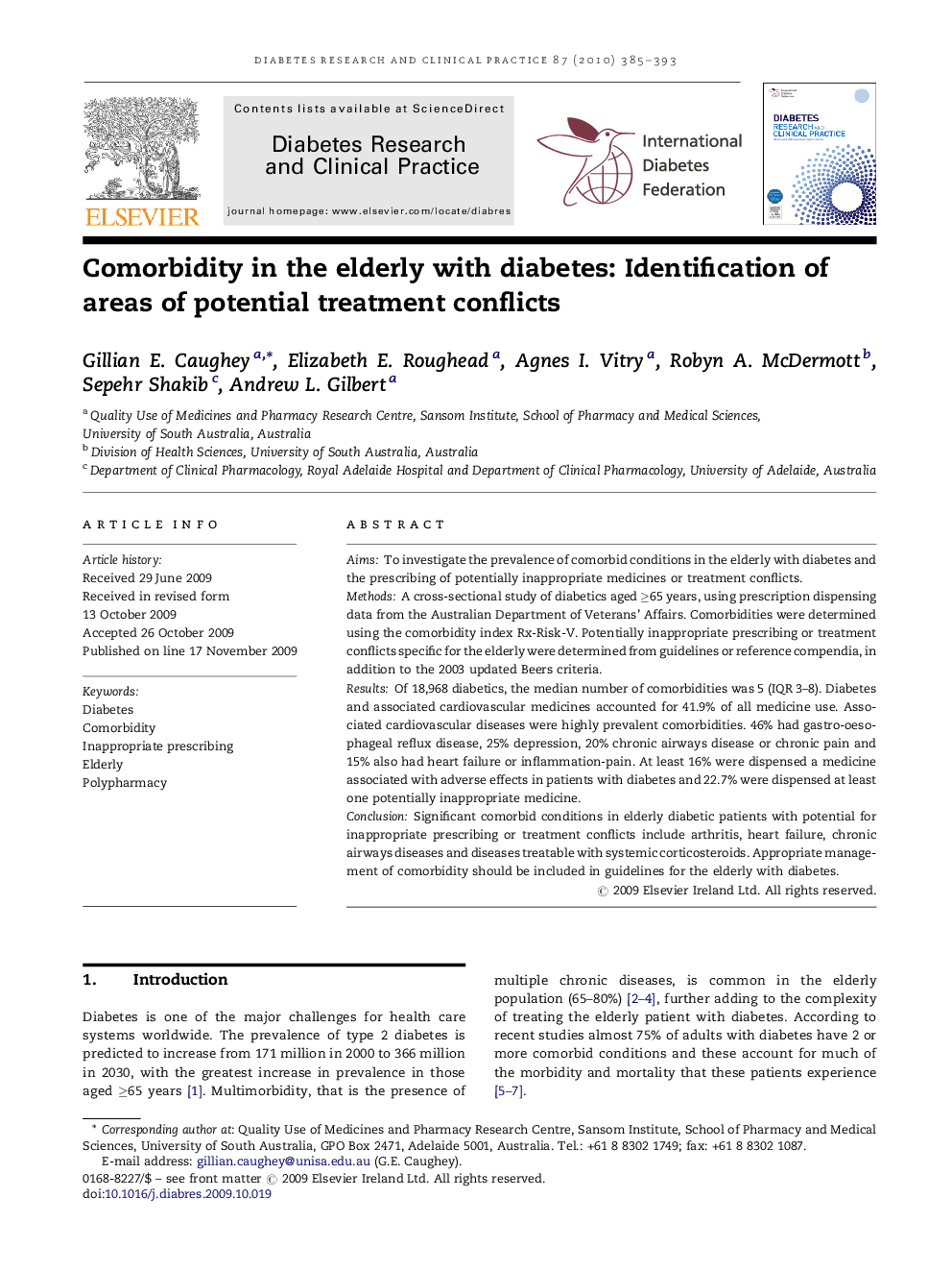 Comorbidity in the elderly with diabetes: Identification of areas of potential treatment conflicts