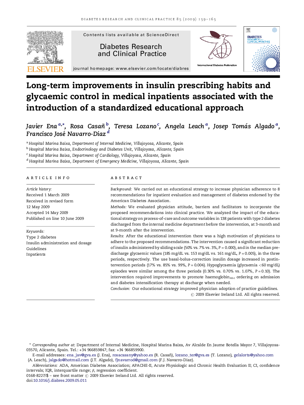 Long-term improvements in insulin prescribing habits and glycaemic control in medical inpatients associated with the introduction of a standardized educational approach