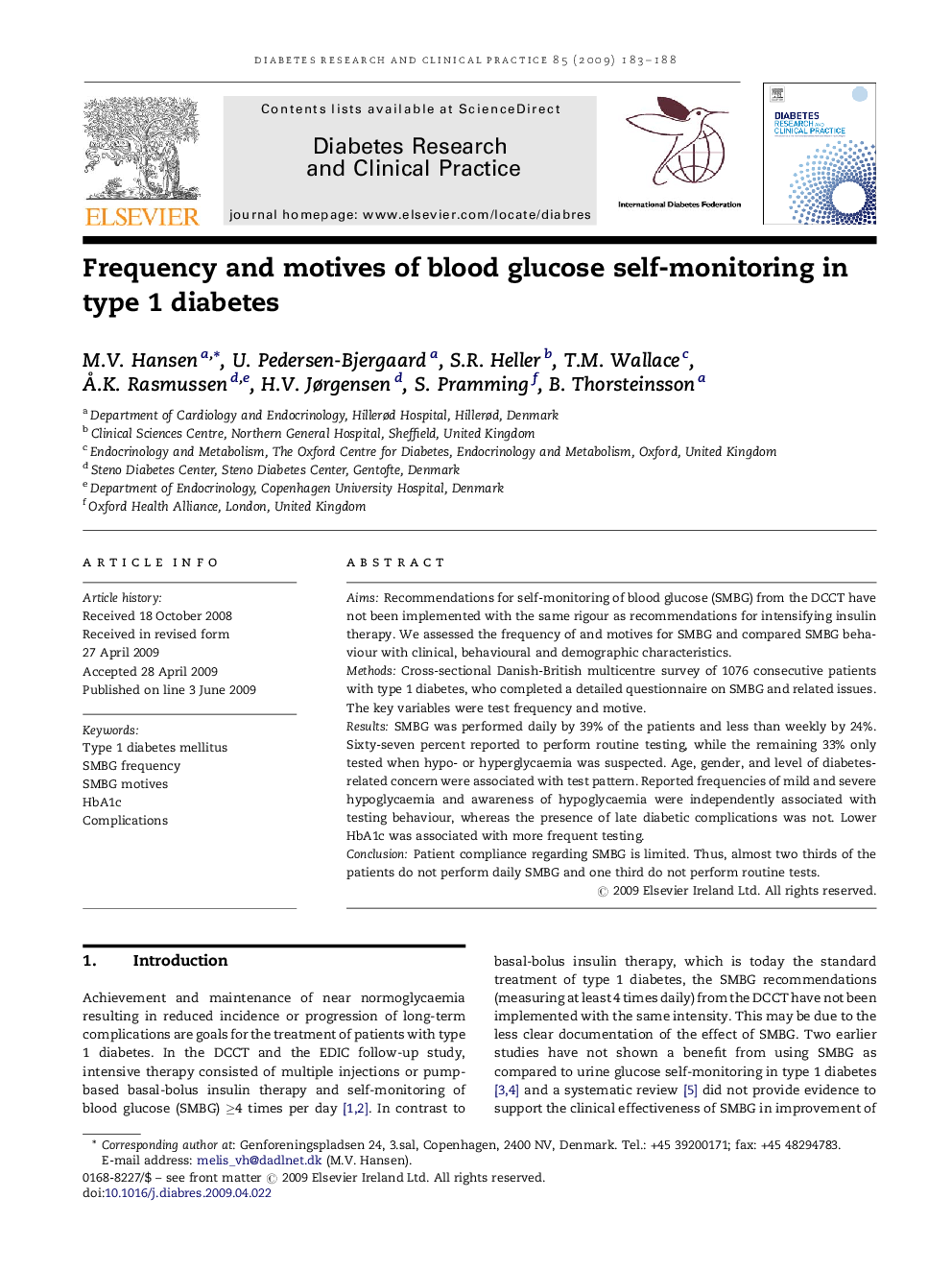 Frequency and motives of blood glucose self-monitoring in type 1 diabetes