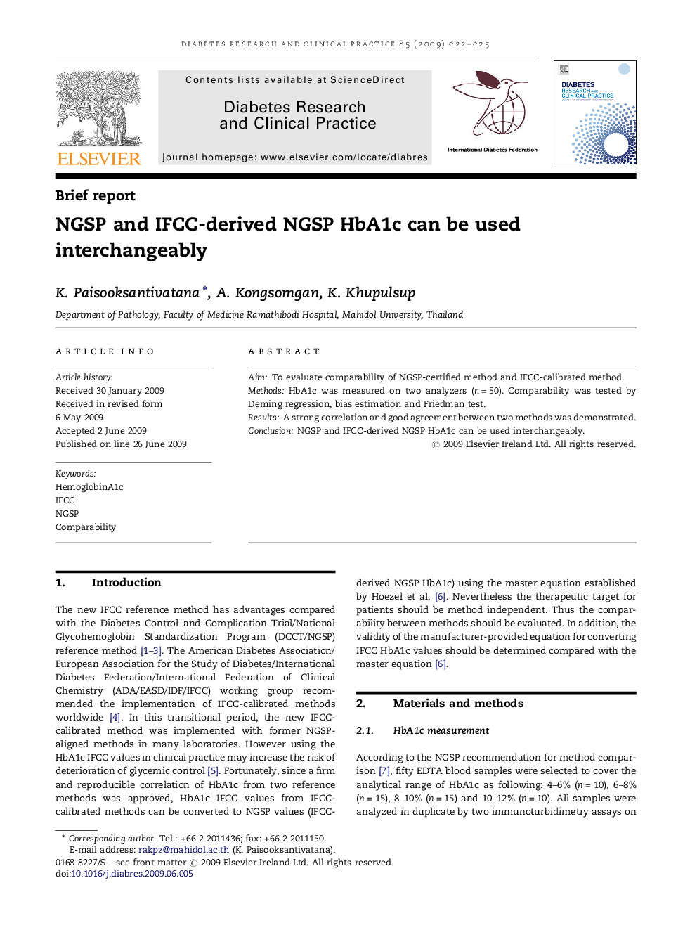 NGSP and IFCC-derived NGSP HbA1c can be used interchangeably