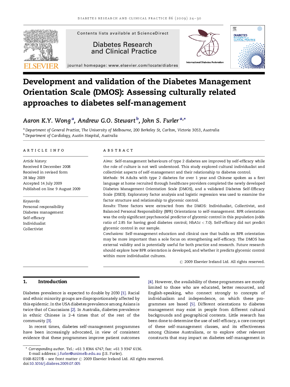 Development and validation of the Diabetes Management Orientation Scale (DMOS): Assessing culturally related approaches to diabetes self-management