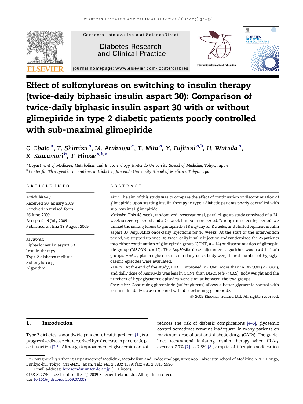 Effect of sulfonylureas on switching to insulin therapy (twice-daily biphasic insulin aspart 30): Comparison of twice-daily biphasic insulin aspart 30 with or without glimepiride in type 2 diabetic patients poorly controlled with sub-maximal glimepiride