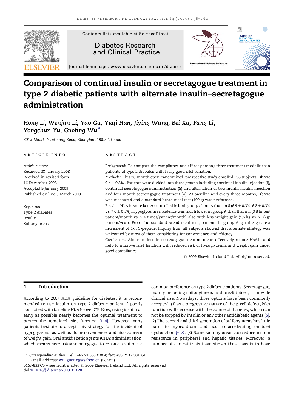 Comparison of continual insulin or secretagogue treatment in type 2 diabetic patients with alternate insulin-secretagogue administration