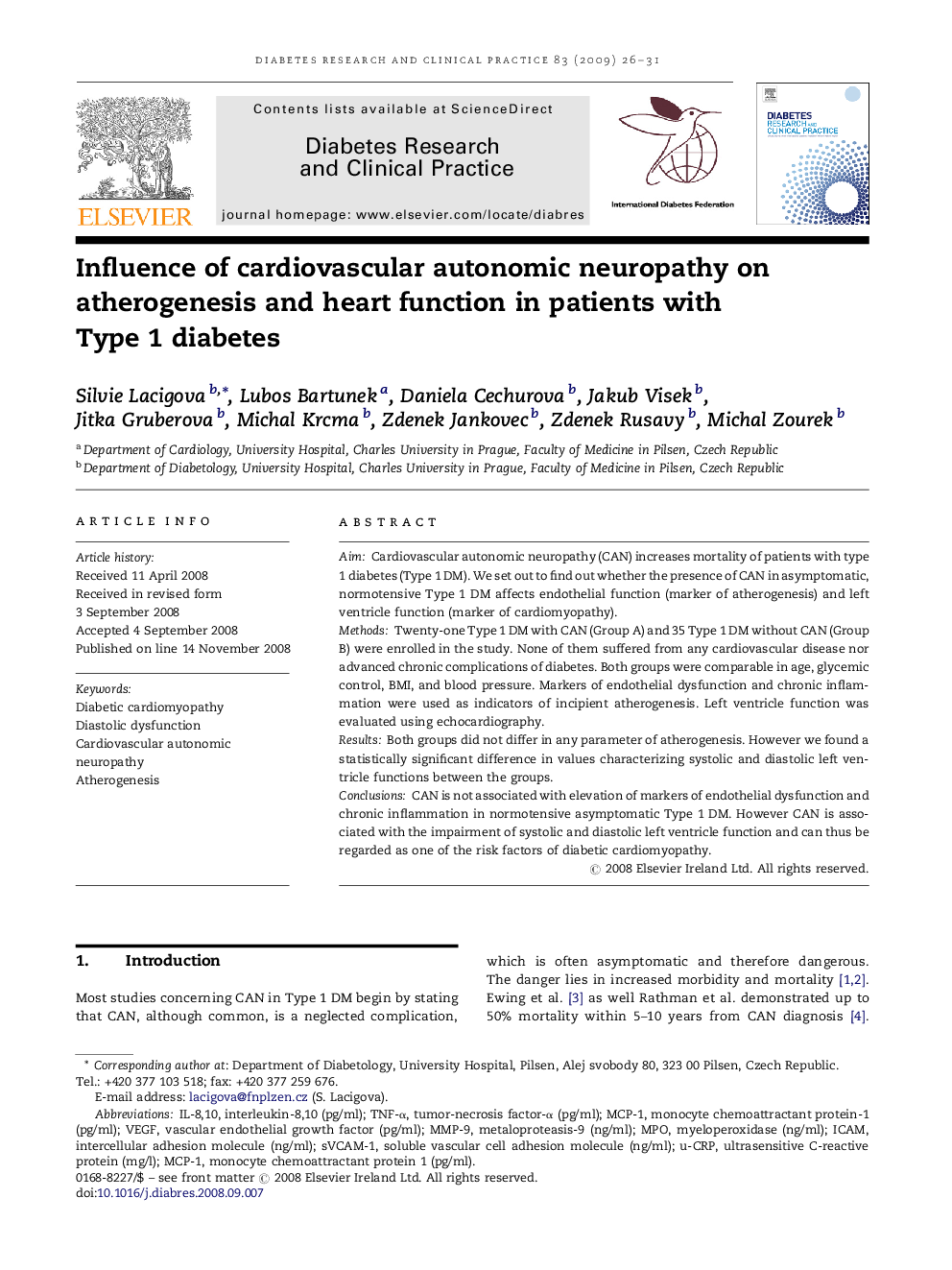 Influence of cardiovascular autonomic neuropathy on atherogenesis and heart function in patients with Type 1 diabetes