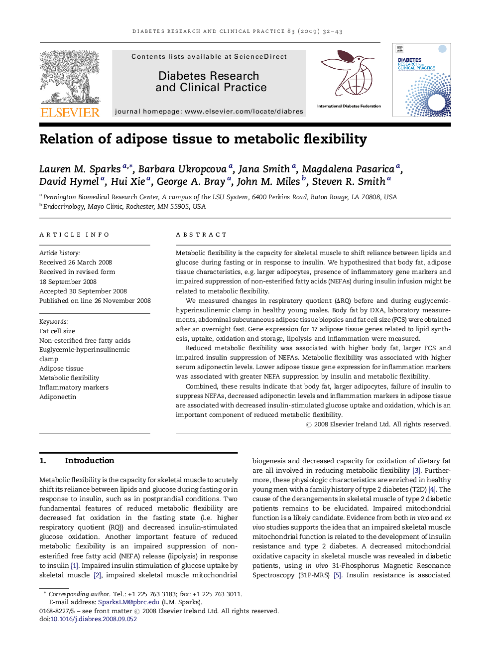 Relation of adipose tissue to metabolic flexibility